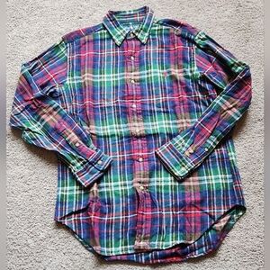 Ralph Lauren Mens S Red Blue & Green Plaid Button Down Long Sleeve Flannel Shirt